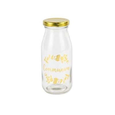 BOUTEILLE CANDY BAR COMMUNION VERRE FLOQUEE OR 6X14CM + BOUCHON OR