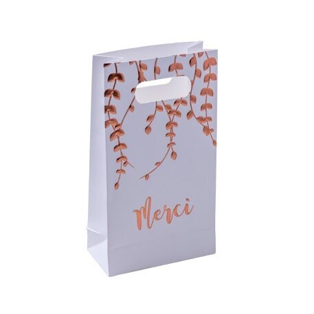 SAC A GOODIES VEGETAL "MERCI" ROSE GOLD PAPIER TEXTURE 11X10X7CM (x6)