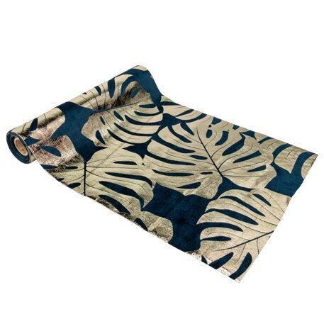 CHEMIN DE TABLE VELOURS TROPICAL MARINE FLOQUE CHAMPAGNE 28CMx3M