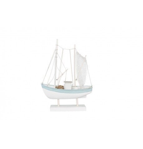 VOILIER BOIS BLANC ET BLEU CIEL 60x43x14CM