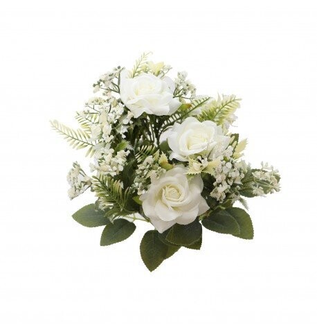 BOUQUET DE 5 ROSES BLANCHES ET FEUILLAGES 40.5CM