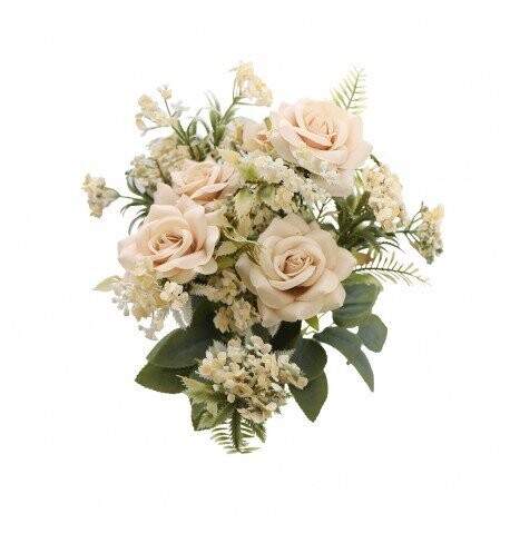 BOUQUET DE 9 ROSES IVOIRE ET FEUILLAGES 40.5CM