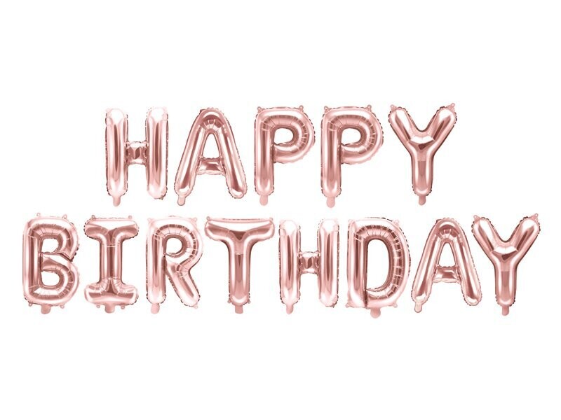 GUIRLANDE DE BALLONS "HAPPY BIRTHDAY" ROSE GOLD 35CMx3.40M