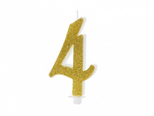 BOUGIE CALLIGRAPHIE PAILLETTES OR INTENSE "4" 10CM