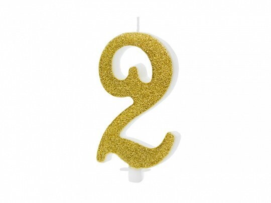 BOUGIE CALLIGRAPHIE PAILLETTES OR INTENSE "2" 10CM
