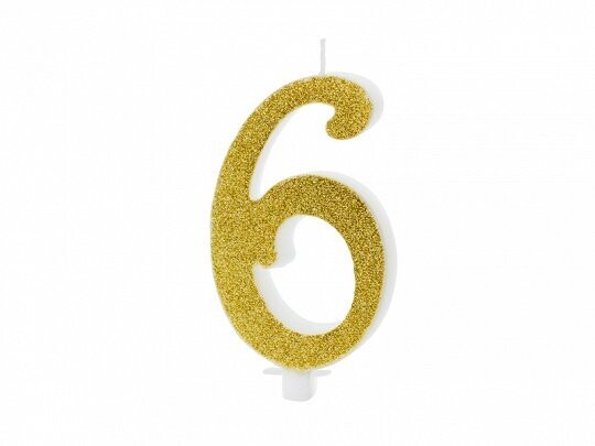 BOUGIE CALLIGRAPHIE PAILLETTES OR INTENSE "6" 10CM