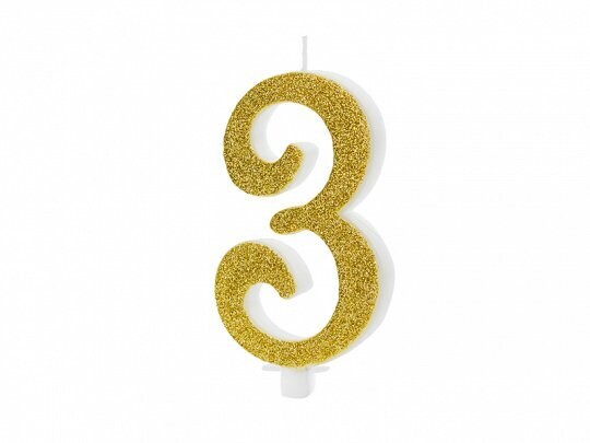BOUGIE CALLIGRAPHIE PAILLETTES OR INTENSE "3" 10CM