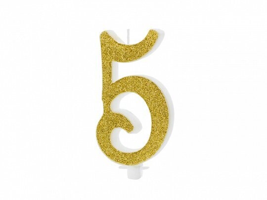 BOUGIE CALLIGRAPHIE PAILLETTES OR INTENSE "5" 10CM