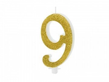 BOUGIE CALLIGRAPHIE PAILLETTES OR INTENSE "9" 10CM