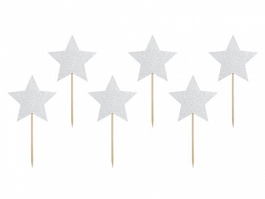 CAKE TOPPER ETOILE PAILLETTES ARGENT 11.5CM (x6)