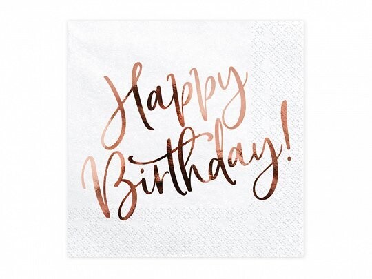 SERVIETTE BLANCHE "HAPPY BIRTHDAY" ROSE GOLD 33CM (x20)