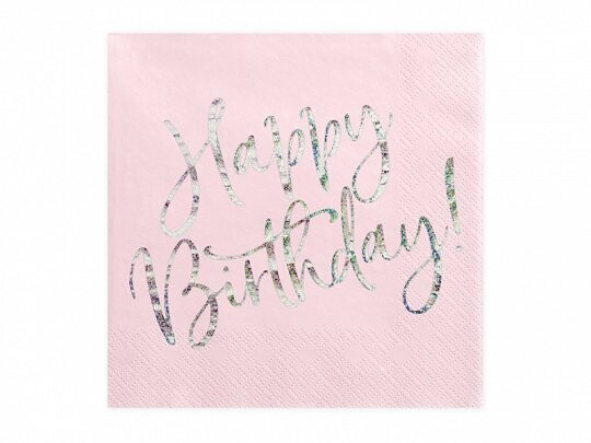 SERVIETTE ROSE "HAPPY BIRTHDAY" IRISE 33CM (x20)