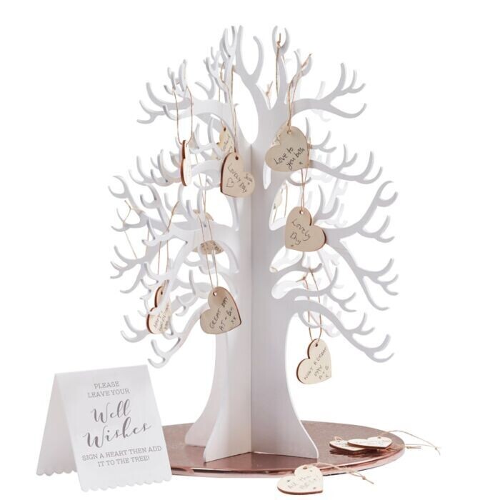 LIVRE D'OR ARBRE BOIS BLANC 29x35CM + 70 COEURS BOIS