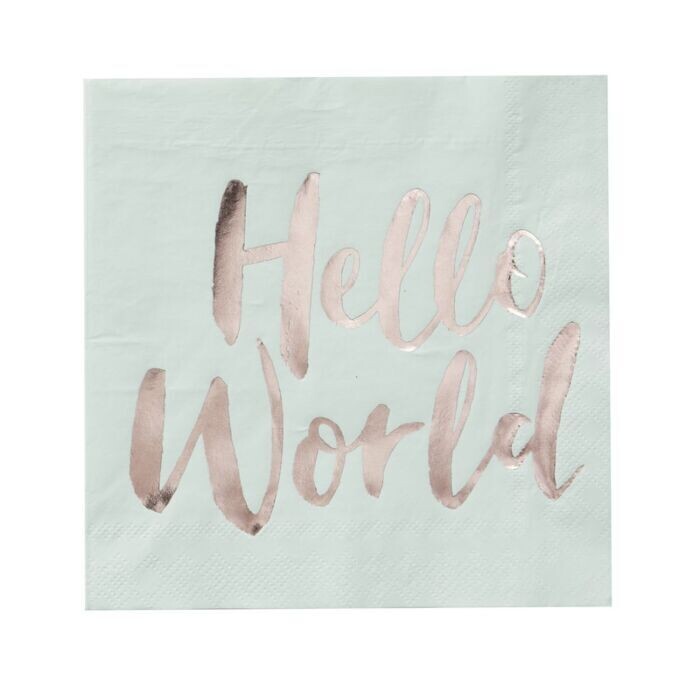 SERVIETTE MENTHE "HELLO WORLD" ROSE GOLD 33CM (x20)