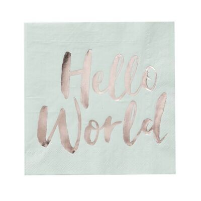 SERVIETTE MENTHE "HELLO WORLD" ROSE GOLD 33CM (x20)