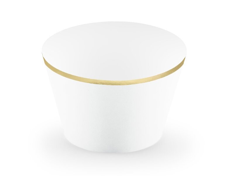 BAGUE POUR CAISSETTE A CUPCAKE BLANCHE LISERE OR 4.8x7.6x4.6CM (x6)