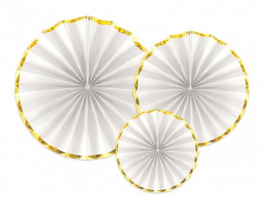 EVENTAIL BLANC LISERE OR 23CM, 32CM ET 40CM (x3)