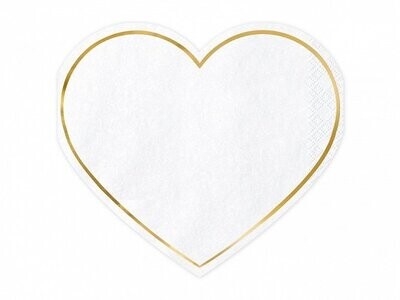 SERVIETTE FORME COEUR BLANCHE LISERE OR 14.5x12.5CM (x20)