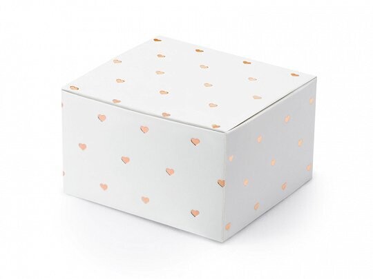 BOITE BLANCHE PETITS COEURS ROSE GOLD 6x3.5x5.5CM (x10)