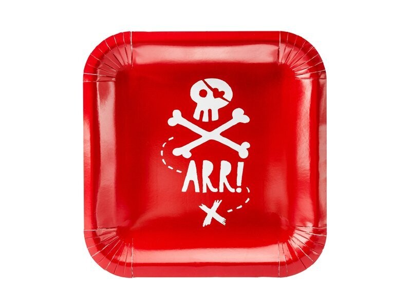 ASSIETTE CARREE PIRATE ROUGE ET BLANC 20CM (x6)