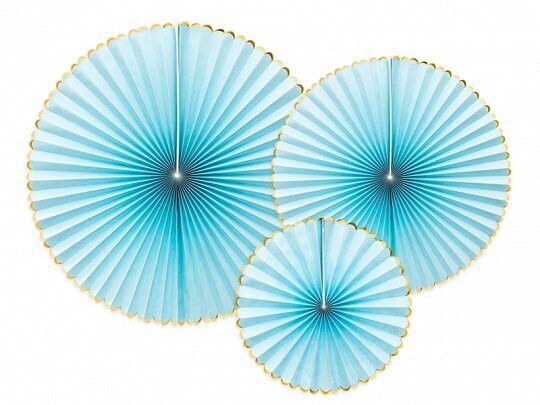 EVENTAIL BLEU CLAIR LISERE OR 40CM, 32CM ET 23CM (x3)