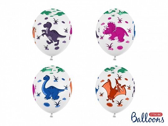 BALLON LATEX DINOSAURES ASSORTIS 30CM (x6)