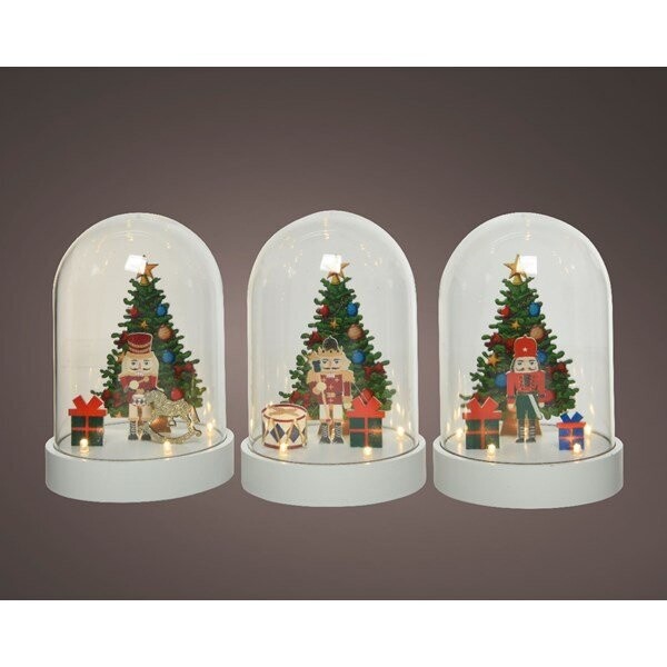CLOCHE AVEC CASSE NOISETTE ET SAPIN LUMINEUX LED 12.5x18CM