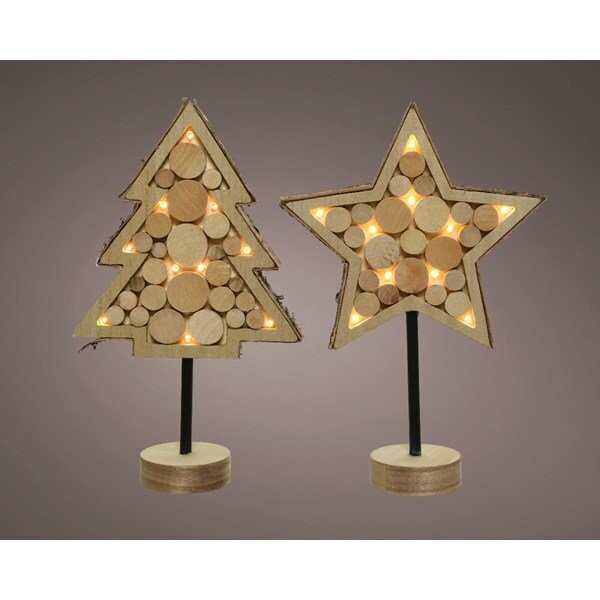 DECORATION SUR PIED BOIS LED: SAPIN 19x30CM OU ETOILE 21.5x30CM