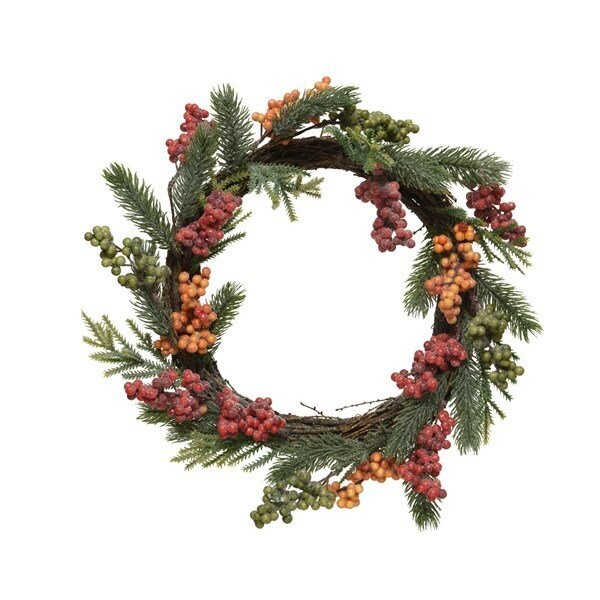 COURONNE DE SAPIN ET BAIES ROUGES 45CM