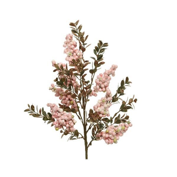 BRANCHE FEUILLAGE ET BAIES ROSE 65CM