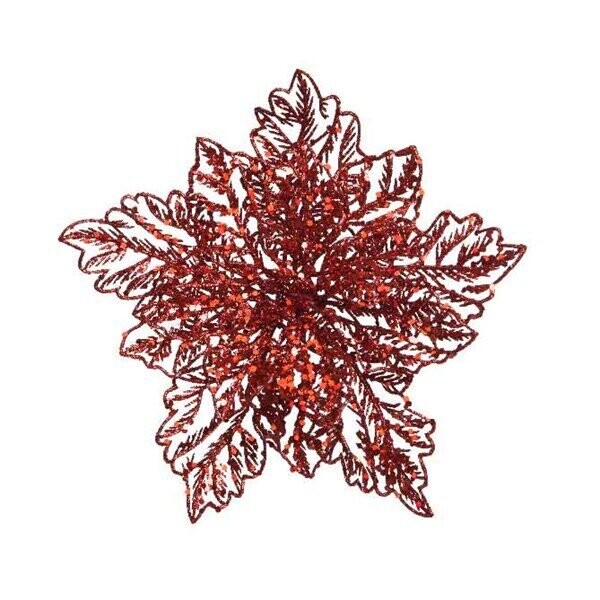 POINSETTIA PAILLETTES ROUGE SUR CLIP 23.5CM