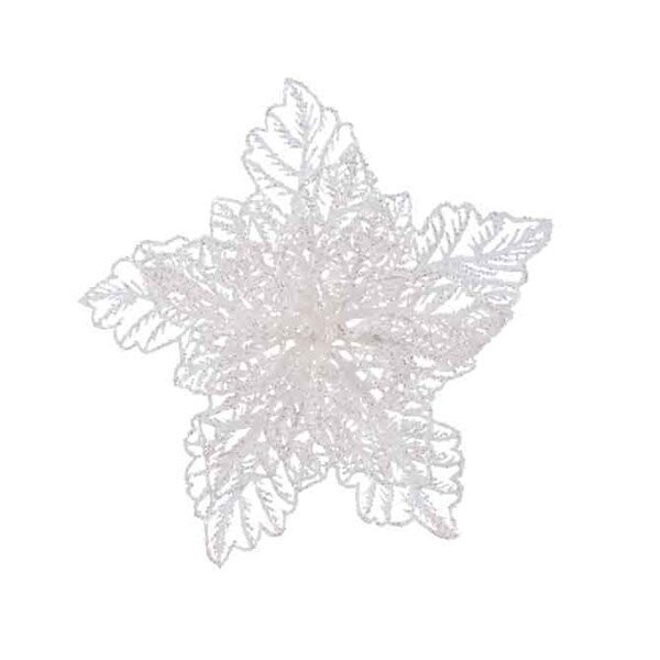 POINSETTIA PAILLETTES BLANCHES SUR CLIP 23CM
