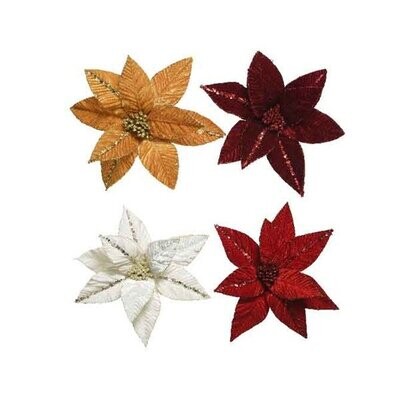 POINSETTIA VELOURS 4 COULEURS ASSORTIS SUR CLIP 32CM