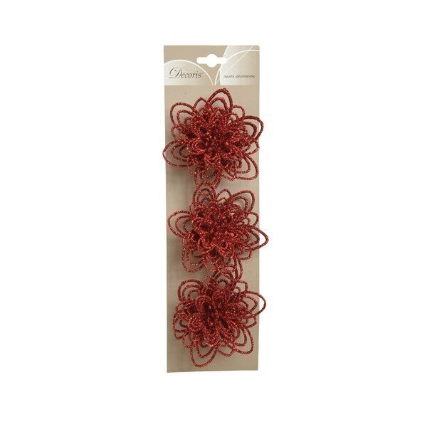 FLEUR SUR CLIP PAILLETTES ROUGE 10CM (x3)