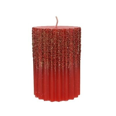 BOUGIE CYLINDRIQUE COTELEE PAILLETTES ROUGE 7x10CM