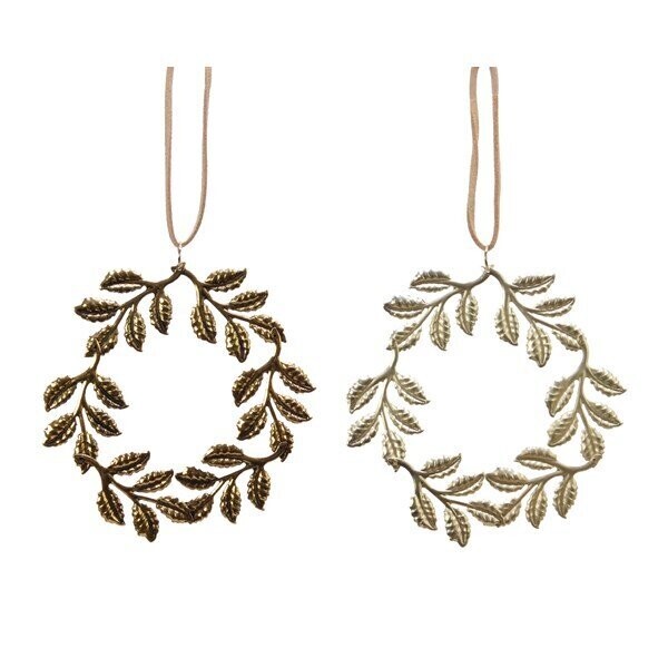 SUSPENSION COURONNE DE FEUILLES METAL 9CM 2 COULEURS ASSORTIES