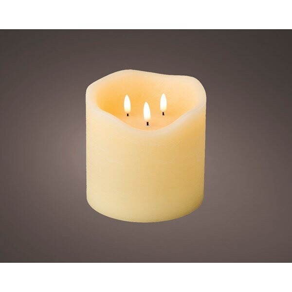 BOUGIE LED 3 MECHES CYLINDRIQUE CREME 15x15CM