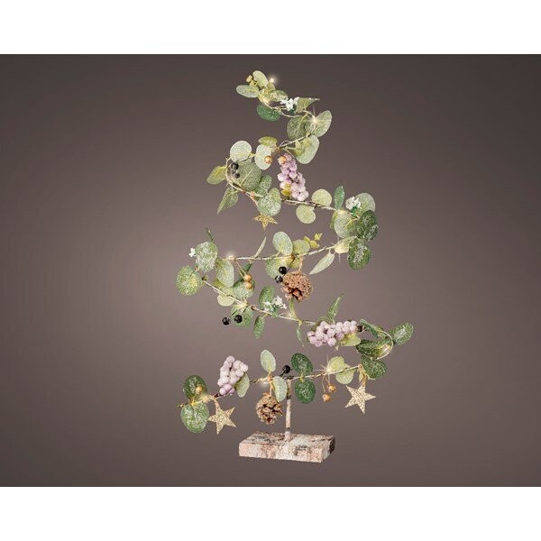 SAPIN DE FEUILLES D'EUCALYPTUS ET DECORATIONS LUMINEUX LED 36x56CM