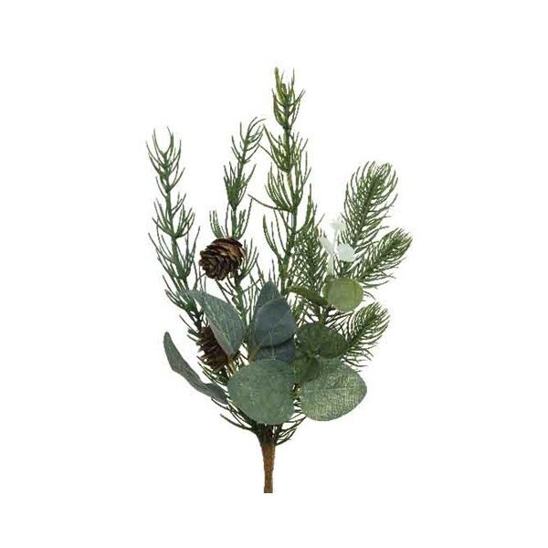 BRANCHE FEUILLAGE, EUCALYPTUS ET POMME DE PIN 32CM