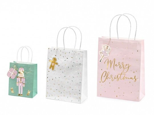 SAC A CADEAUX NOEL 14x18CM, 20x27CM ET 24x32CM (X3)