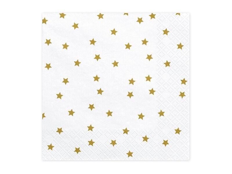 SERVIETTE BLANCHE ETOILES OR 33CM (x20)
