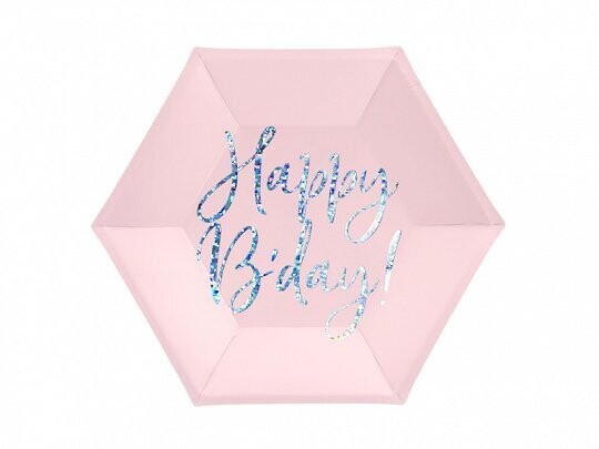 ASSIETTE HEXAGONALE ROSE "HAPPY BIRTHDAY" IRISE 20CM (x6)