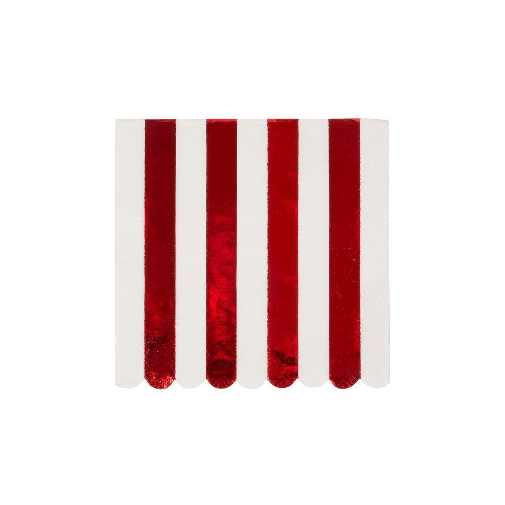 SERVIETTE COCKTAIL BLANCHE RAYURES ROUGE 13CM (x16)