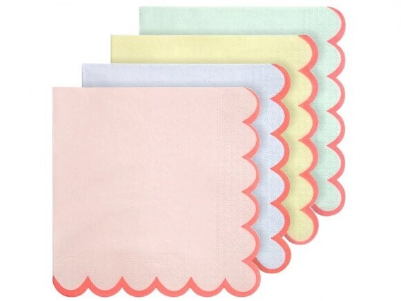 SERVIETTE PASTEL BISCUIT LISERE CORAIL 4 COULEURS ASS 33CM (x20)
