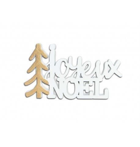 JOYEUX NOEL EN BOIS BLANC/OR 12x7x1CM