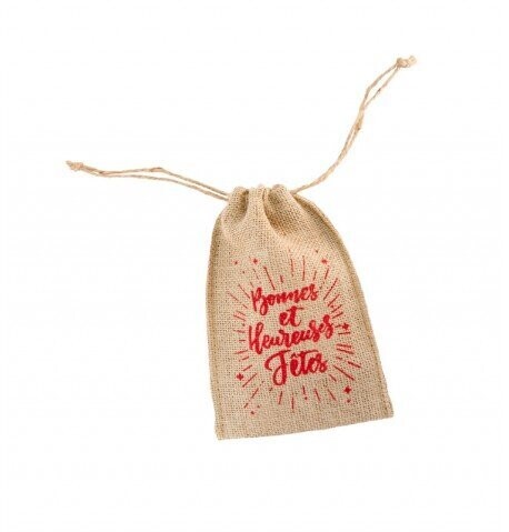 SAC JUTE BONNES FETES ROUGE 12X15CM