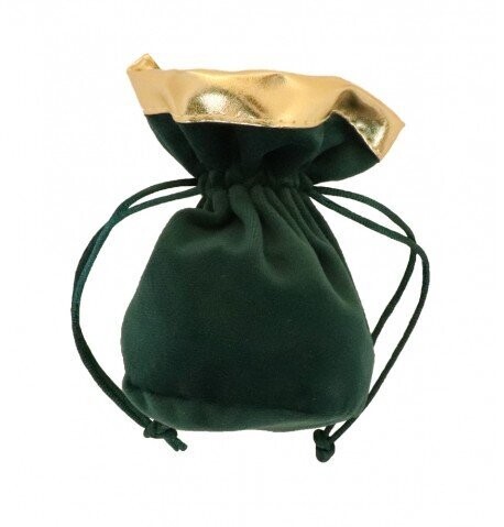 BOURSE VELOURS VERT FONCE BORDURE OR 6x6x12CM (x3)