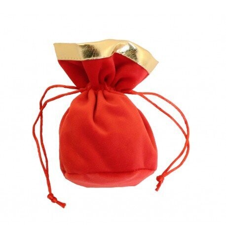 BOURSE VELOURS ROUGE BORDURE OR 6x6x12CM (x3)
