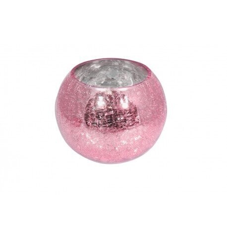 VASE  XL VERRE CRAQUELE ROSE METAL 19CMX16CM