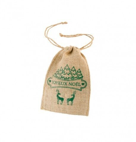 SAC JUTE JOYEUX NOEL VERT 12x15CM